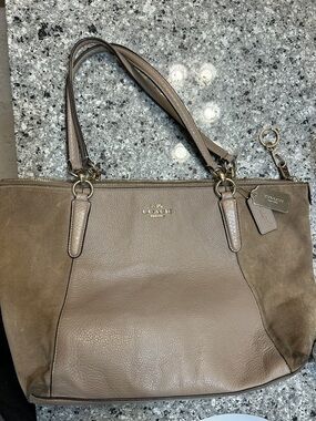Coach Taupe Leather & Suede Two-Tone Tote